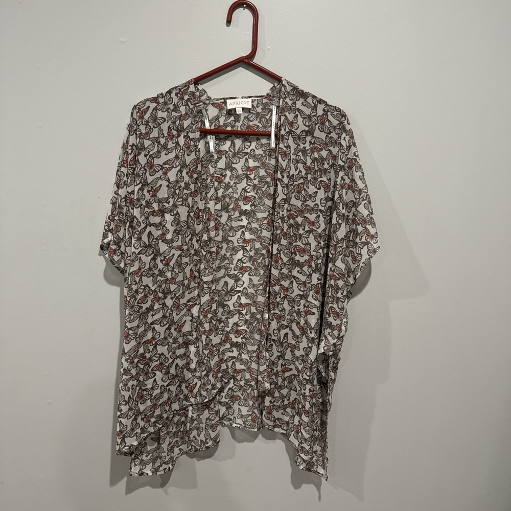 APRICOT Butterfly Pattern Sheer Blouse